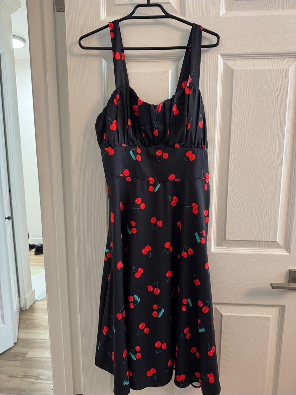 Black Cherry Print Midi Slip Dress - Women's Summer Dress